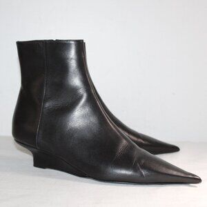 Toteme Black Leather Mini Wedge Booties Pointed Toe Boots 42
